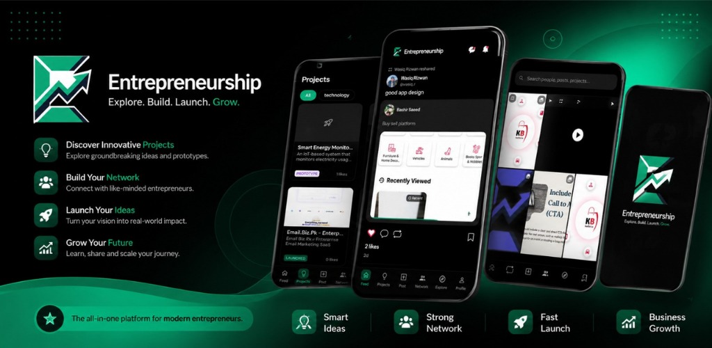 Entrepreneurship app feature graphic from Google Play