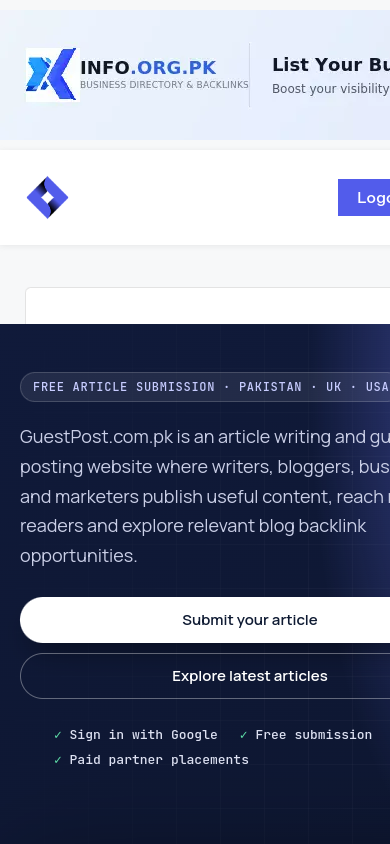 Screenshot of the guestpost.com.pk homepage