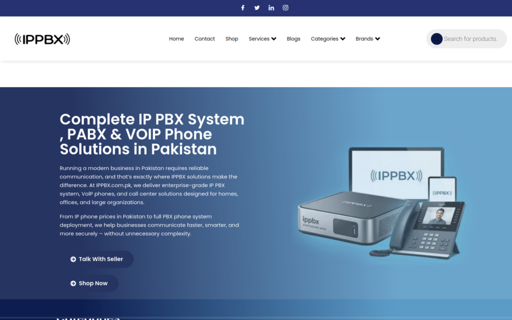 Screenshot of the ippbx.com.pk homepage