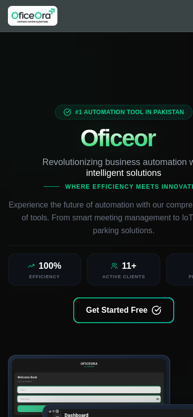 Screenshot of the oficeora.com homepage