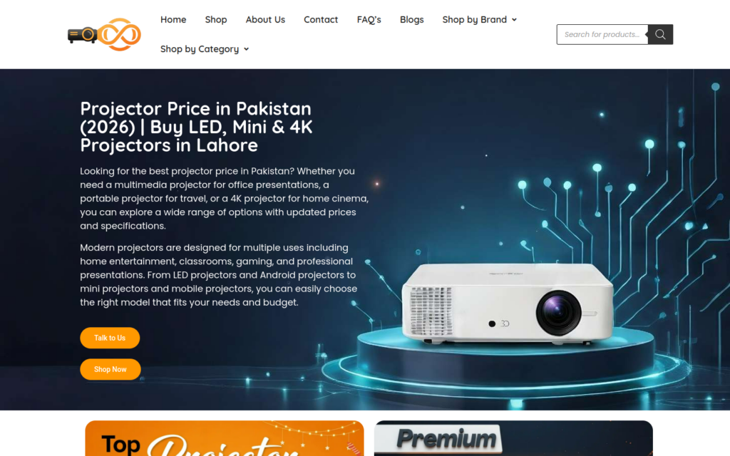 Screenshot of the projector.com.pk homepage