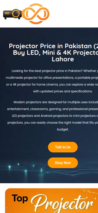 Screenshot of the projector.com.pk homepage